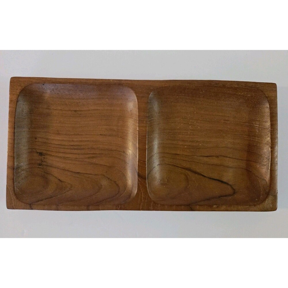 Vintage Thailand Teak Wood Double Compartment Tray